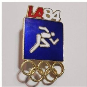 Vintage Running Sprint Dash Olympic Pin Badge LA Los Angeles 1984